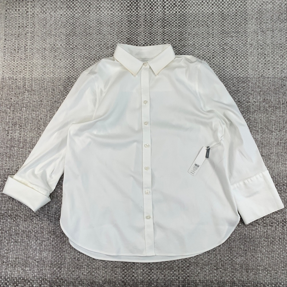 Chico's No Iron Stretch Shirt Women 1.5 US 10 White 3/4 Sleeve Button Down